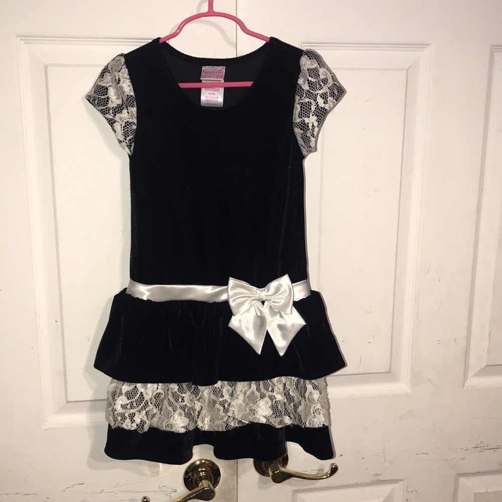 Girl’s Velvet & Lace Tiered Dress